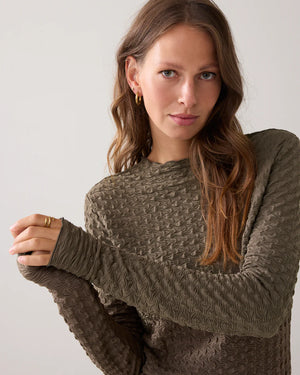 Langarmshirt Mesh-Oberteil mit Struktur khaki SUMMUM