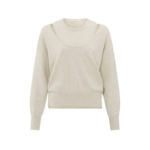 Pullover mit Rundhals und passendem Pullunder light beige