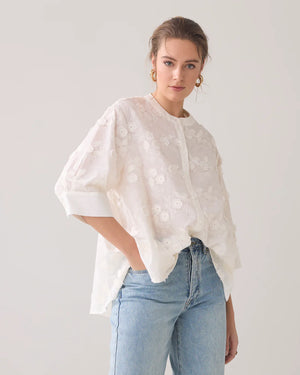 Bluse mit 3D Blumendekor offwhite Summum