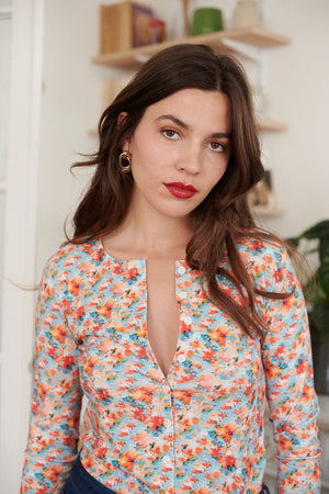 Shirt Langarmshirt Blossom hellblau apricot Nathael