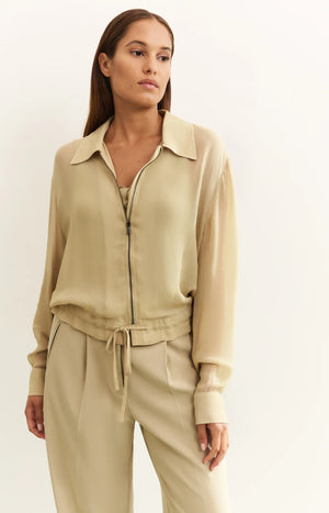 Bluse Blusenjacke mit Reißverschluss transparent soft green YAYA