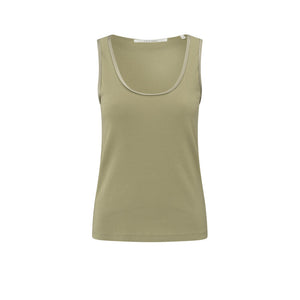 Top geripptes ärmelloses Oberteil mit glänzenden Rändern soft green YAYA