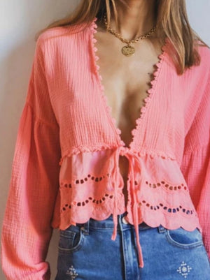 Bluse mit Stickerei koralle