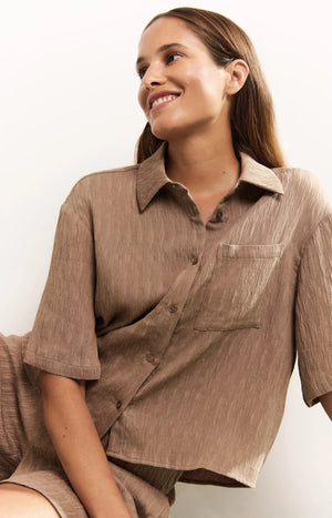 Bluse strukturiert kurzärmelig caribou brown YAYA
