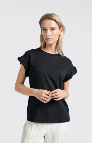 Shirt mit plissierten umgeschlagenen Ärmeln washed black Yaya