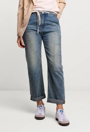 Jeans loose fit cropped soft fine twill washed blue Summum