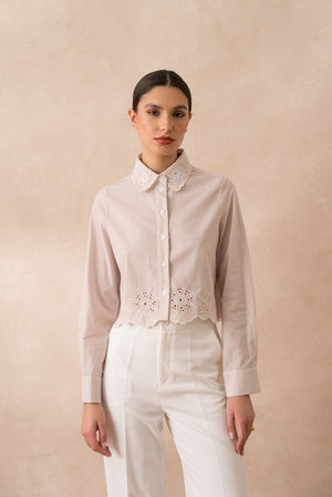 Bluse Stickerei sand weiß