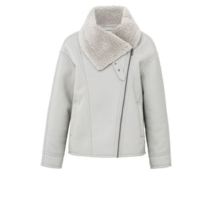Jacke in Lammfelloptik aus Lederimitat mit Kragen