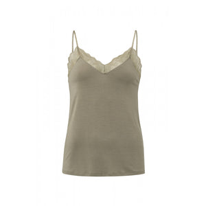 Top mit V-Ausschnitt und Spitze in schmaler Passform olive YAYA