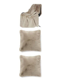 3er Exclusive Fluffy christmas-Set Decke, Kissen Teddy taupe 120x180 cm